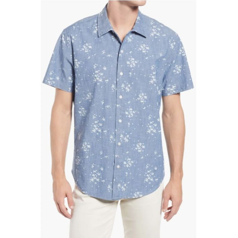 BONOBOS Stretch Riviera Short Sleeve Men's Shirt Printed Athletic Fit M 269762